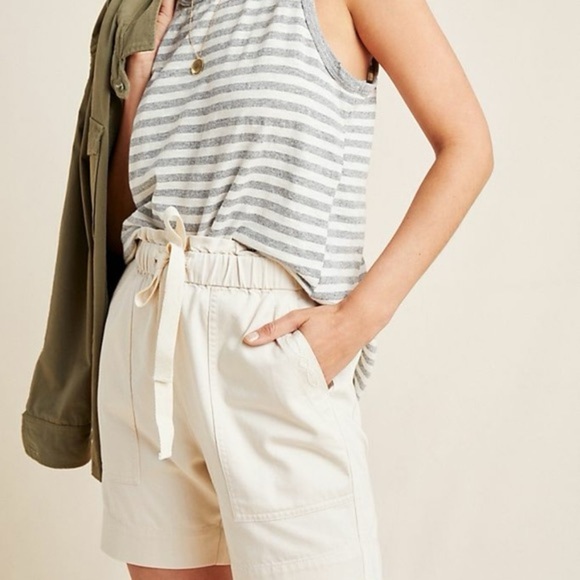 Frye X Anthropology Cream Paperbag Waist Embroidered Shorts C - Picture 1 of 5